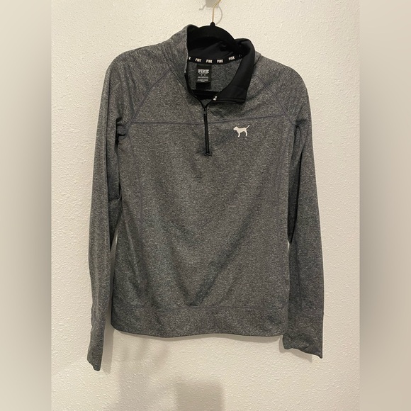 Victoria's Secret PINK 1/4 Zip Pullover Track Jacket Dark Heather Gray Size Med - Picture 1 of 6